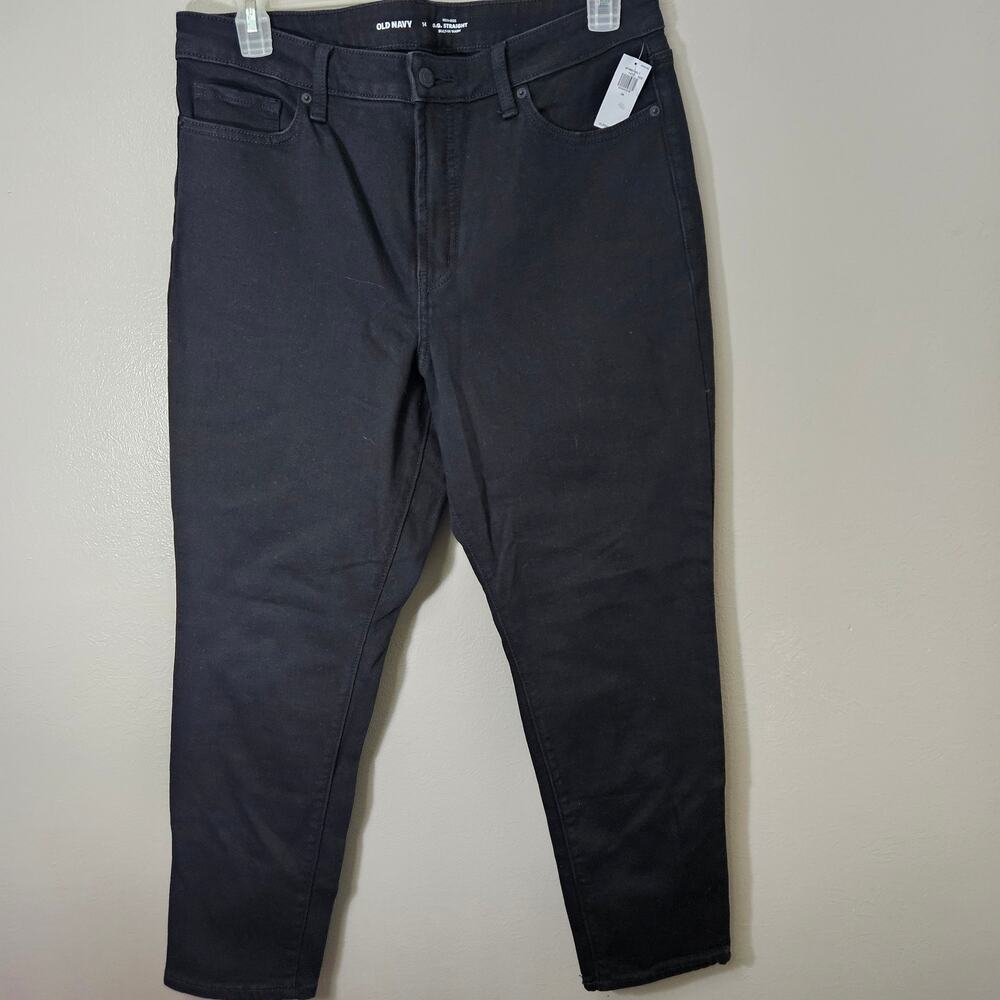 Old Navy High Rise OG Straight Built-In Warm Jeans Black 14 NWT Minimalist Basic